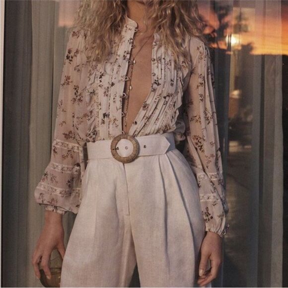 Zimmermann Honour Slouch Linen Wide Leg Pant in Ivory - Picture 4 of 13